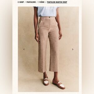 Sezane Brown Checkered Cropped Pants